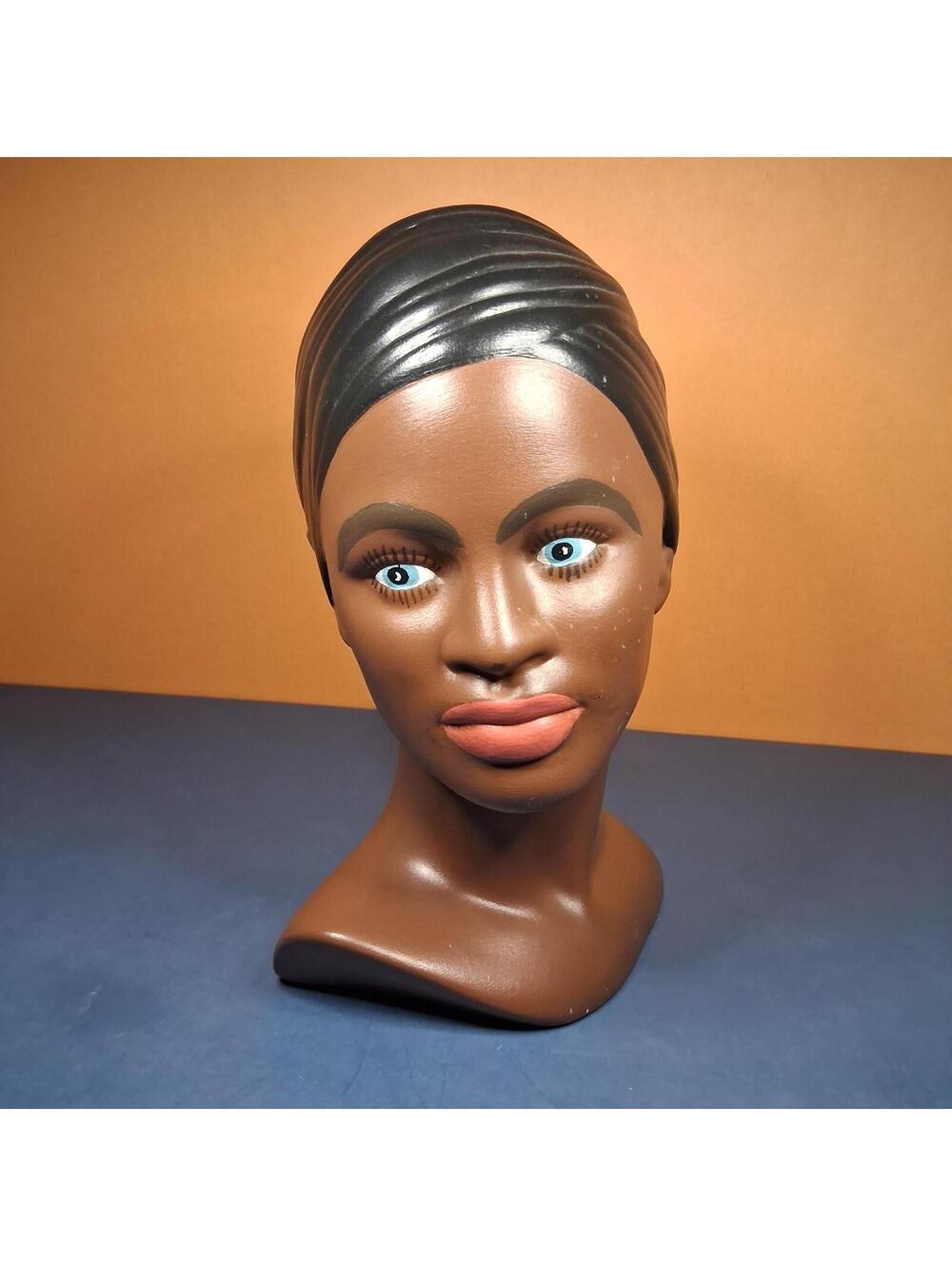 Vintage 8.5 Inch 1970's Chalkware Blue Eyes Head Bust Like Holland Mold